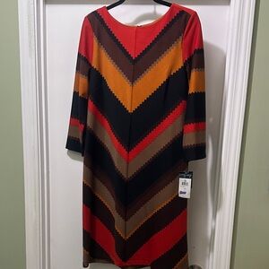Gabby Skye Long Sleeve Chevron Dress - Red, Orange, Brown NWT